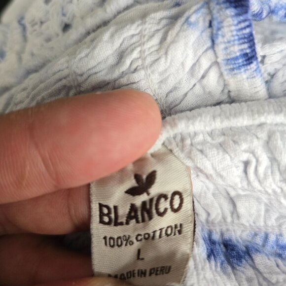 BLANCO Blue White Crochet Halter Tie Beachy Open Back Mini Dress - Picture 8 of 8